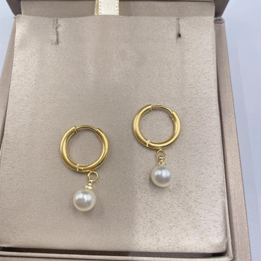 E6084 Aretes perla colgante 2cm acero titanio