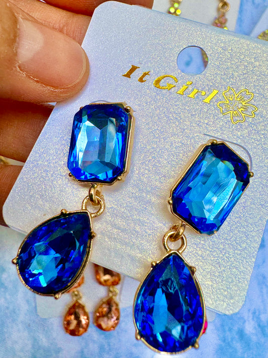 E1887A Aretes incrustacion cristal azul fiesta 3.5cm