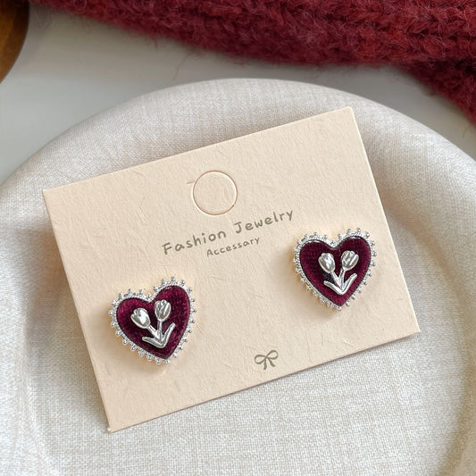 E3863 aretes corazón tulipán aleacion flocado 1cm