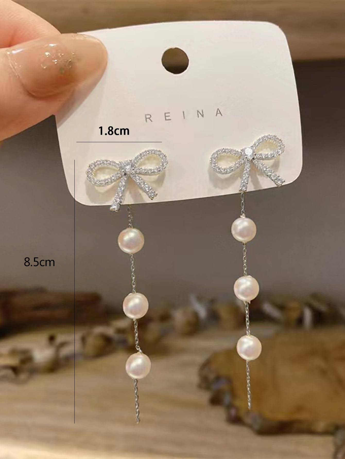 E4166 aretes moño perlas colgante aleacion 8cm