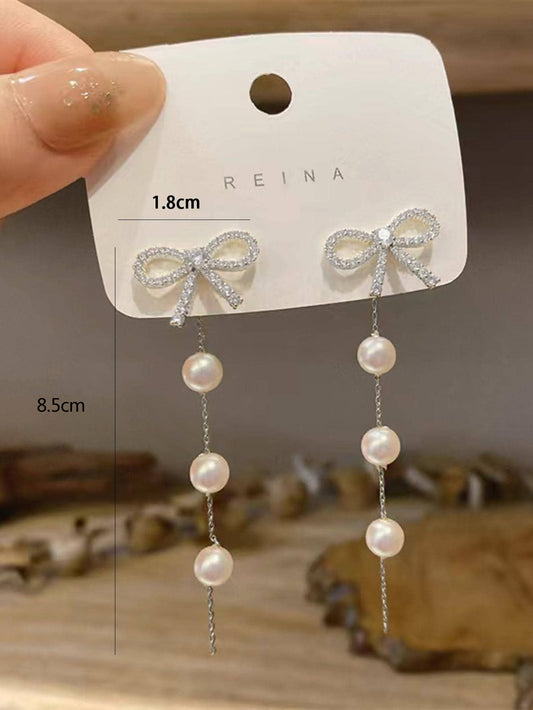 E4166 aretes moño perlas colgante aleacion 8cm