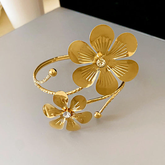 B950 Pulsera ancha brazalete flor aleacion