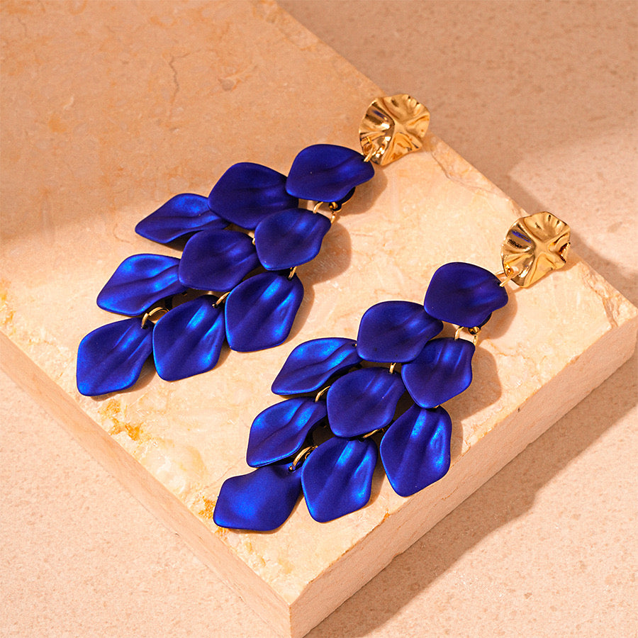E7154 Aretes pétalos azul rey   en forma rombo aleacion 9cm