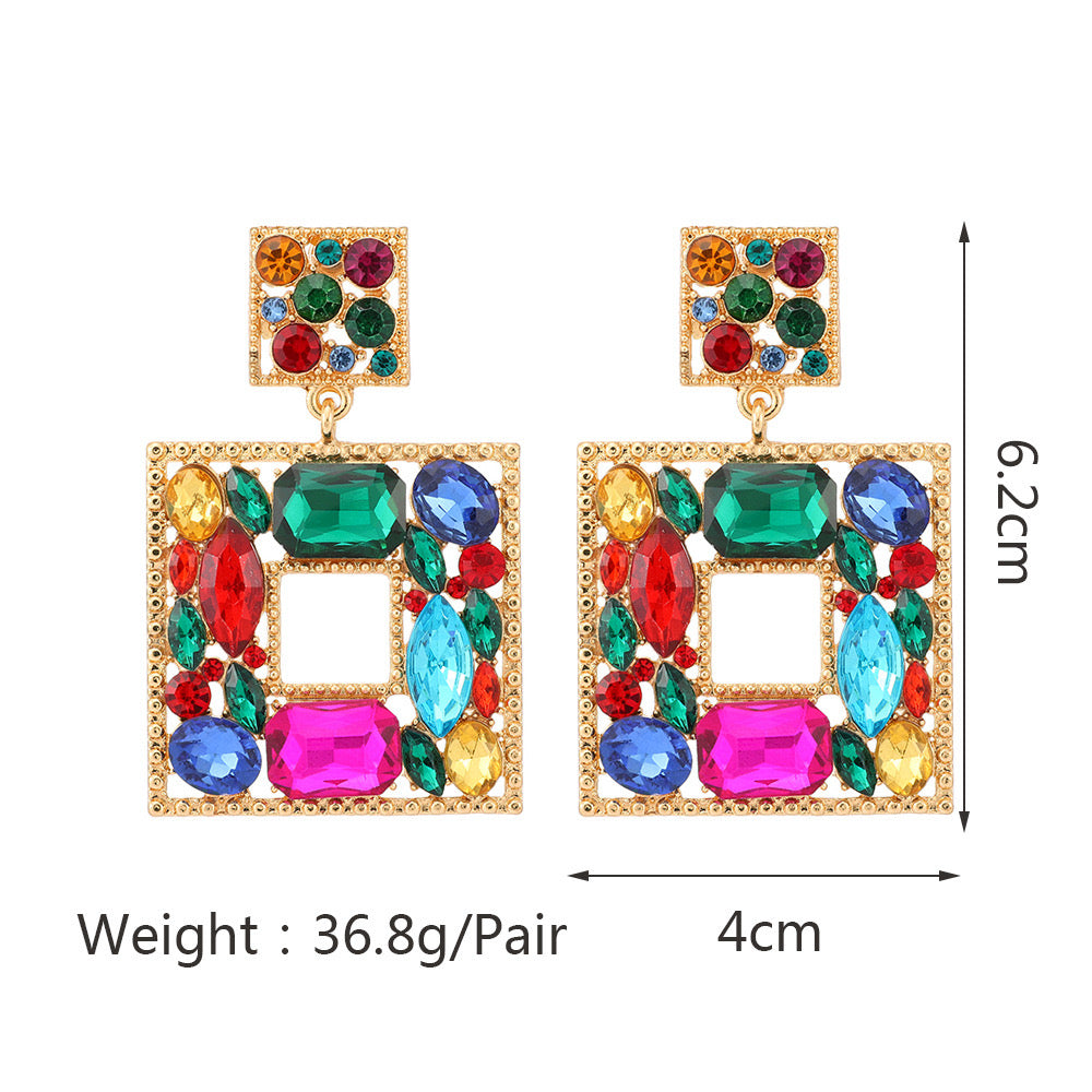 E7282 Aretes cristal elegante fiesta colorido 6cm