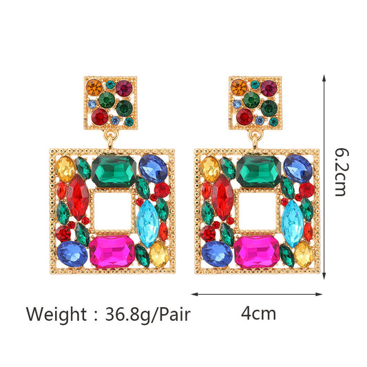 E7282 Aretes cristal elegante fiesta colorido 6cm