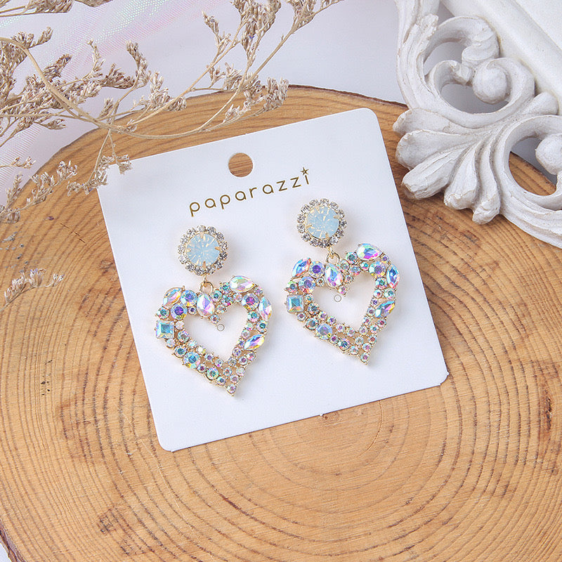 E3336 Aretes corazon cristal aleacion 4.2cm