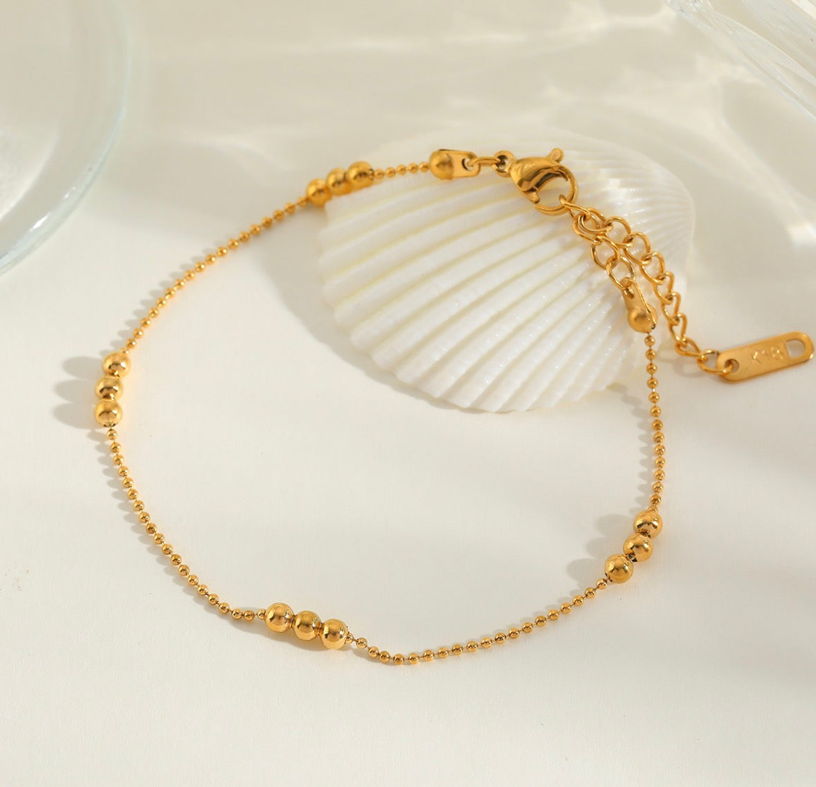 B897 pulsera dorada bolitas acero inoxidable 304 21cm