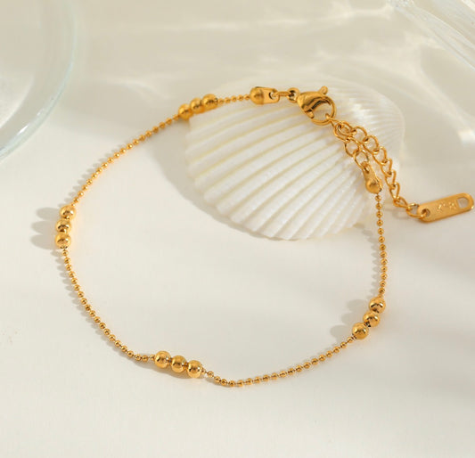 B897 pulsera dorada bolitas acero inoxidable 304 21cm