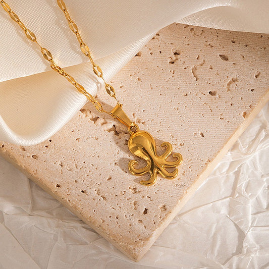 C1010 collarpulpo, dorado, Acero inoxidable 21 largo 1cm dije