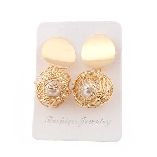 E4248  Aretes círculo dorada aleacion 4.5cm
