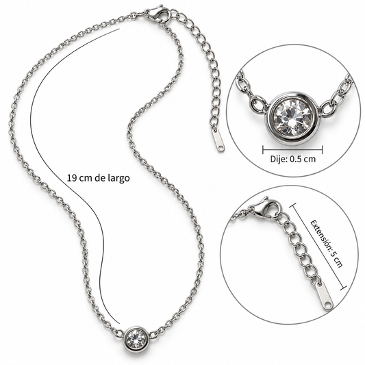 C060 Collar con diamante plateado de acero inoxidable 304