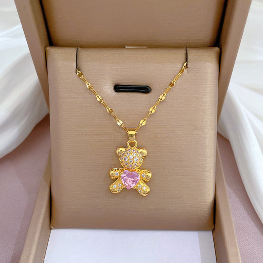 C868 Collar de oso dorado acero titanio 22cm dije 3cm dije