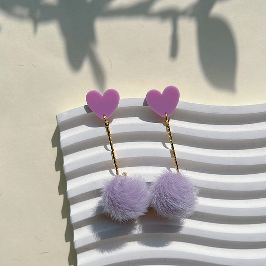 E2872 Aretes corazon pompon colgante 6cm