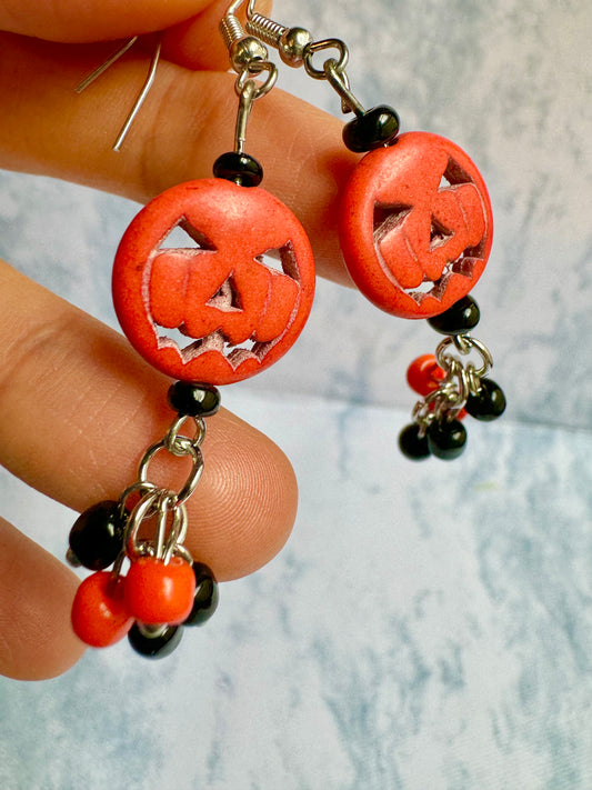 E282 Aretes calabaza colgante chaquira 6cm