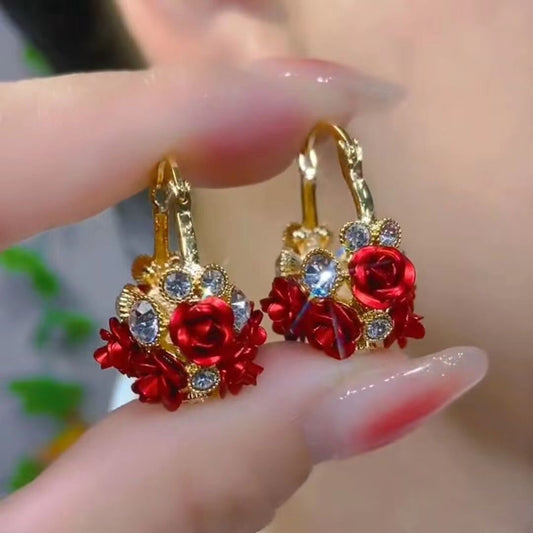 E4051 Aretes flores rojas navideñas aleacion 2.5cm
