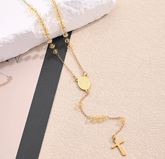 C1252 collar Rosario cristales amarillos acero inoxidable