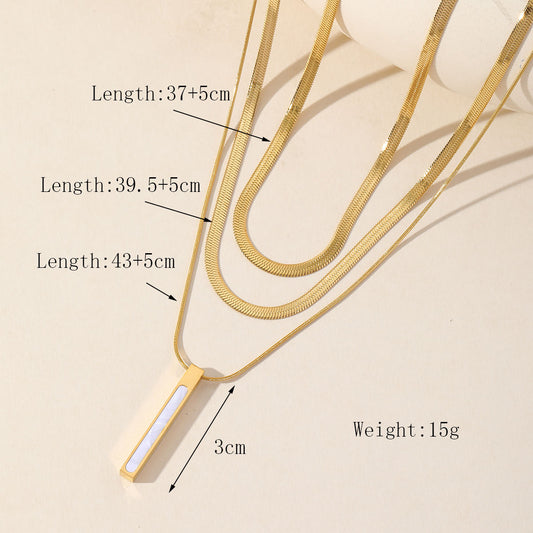 C320 Collar 3 capas acero inoxidable chapado en oro 18k largo 23cm dije 3cm