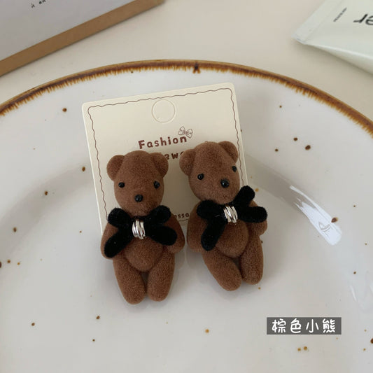 E4868 Aretes oso de peluche cafe aleacion 2cm
