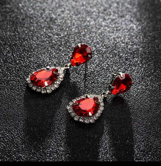 E4739 Aretes gota brillante fiesta roja aleación 4cm