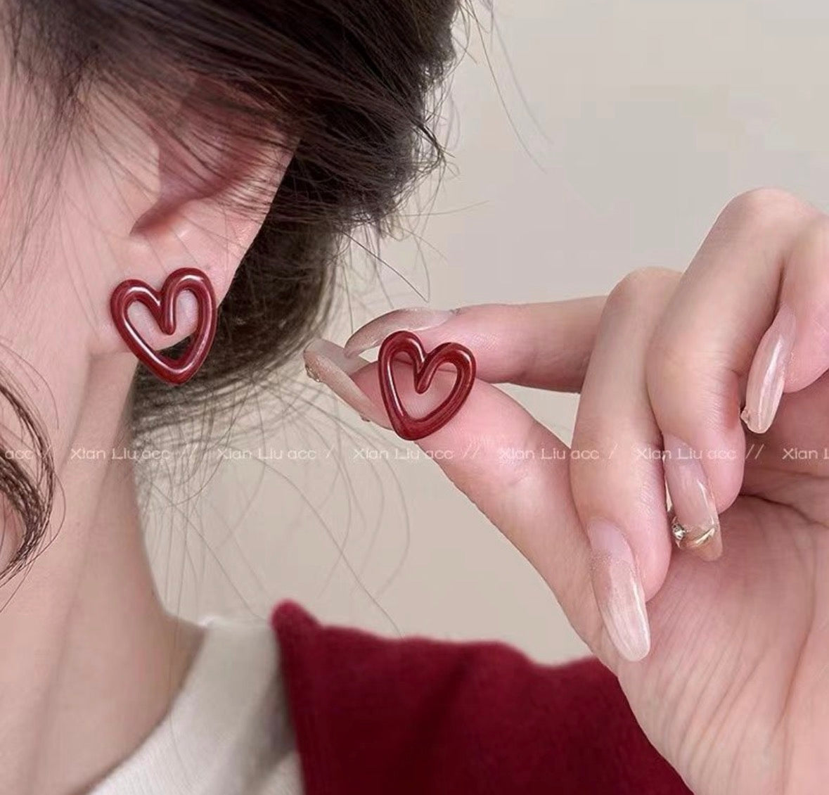 E5076 Aretes corazón guinda aleacion 1,5cm