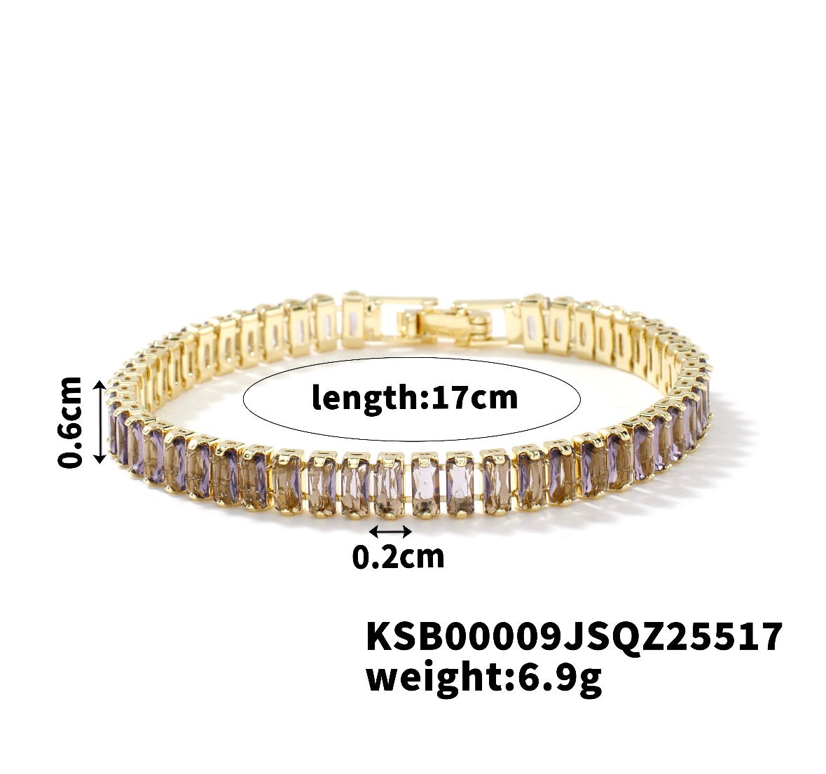 B930 Pulsera cristales brillantes dorada  cobre chapado en oro  21cm
