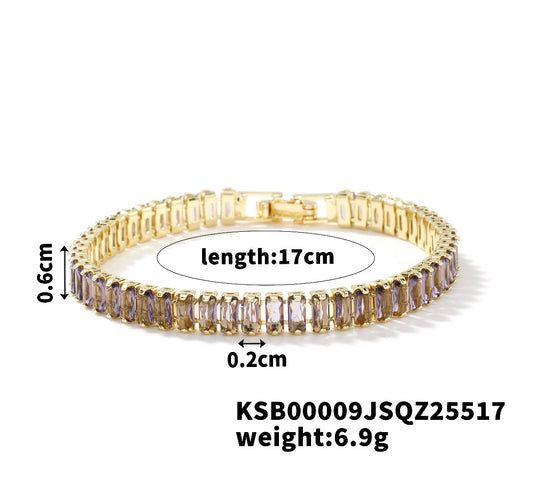 B930 Pulsera cristales brillantes dorada  cobre chapado en oro  21cm