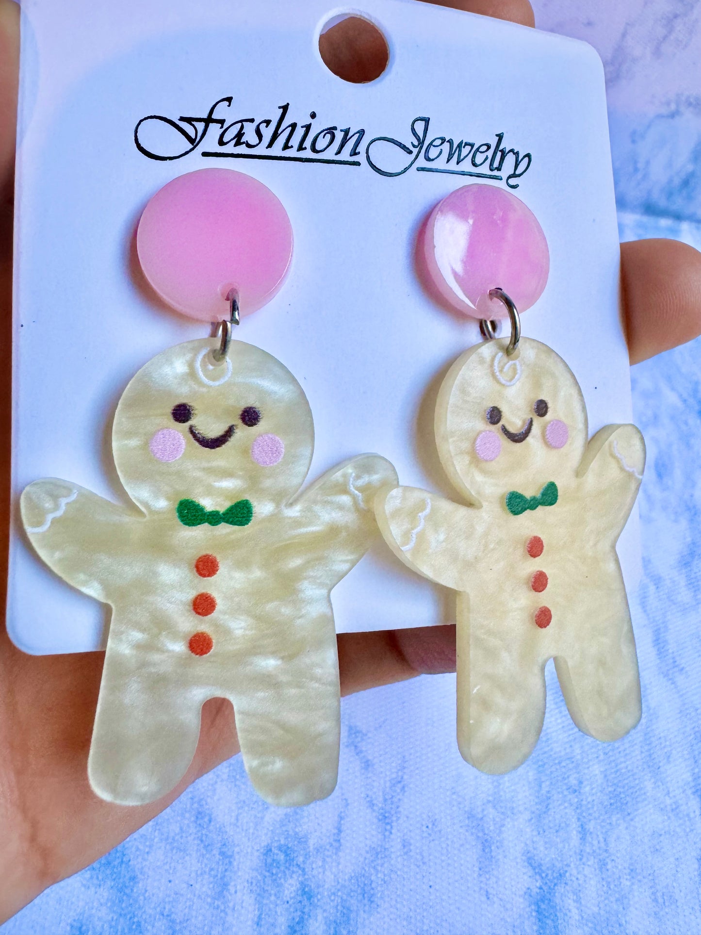 E571 Aretes galleta de jengibre navideños resina 6cm