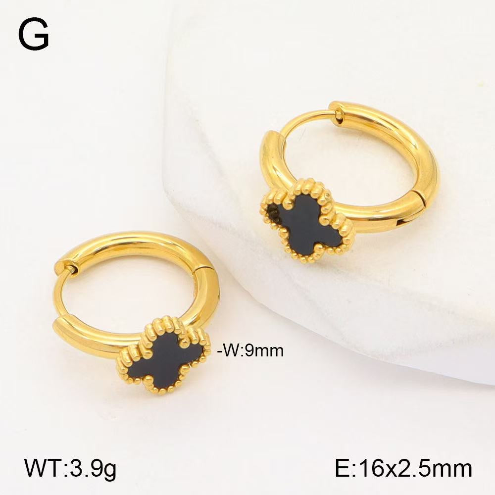E2570 Aretes argolla trebol acero inoxidable chapado en oro 18k 2cm