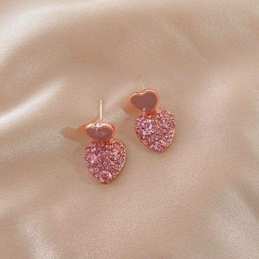 E3717 Aretes corazón rosa brillante aleacion 2.5cm