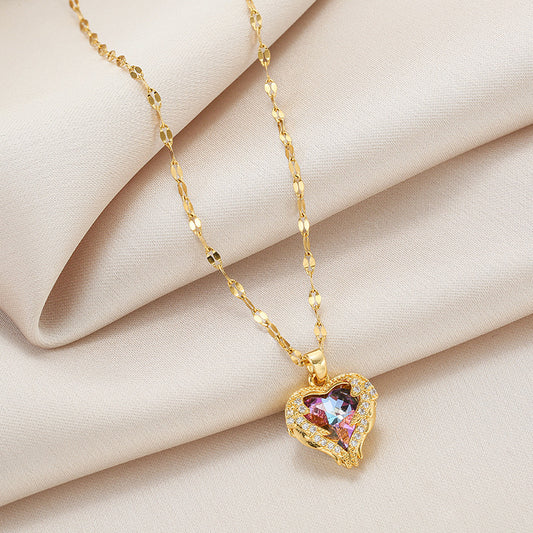 C693 Collar corazon cristal bicolor acero de titanio