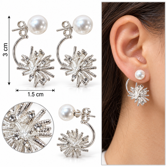 E7466 Aretes destello perla aleacion poste de plata