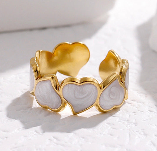 A533 anillo corazones blancos acero inoxidable 304 abierto