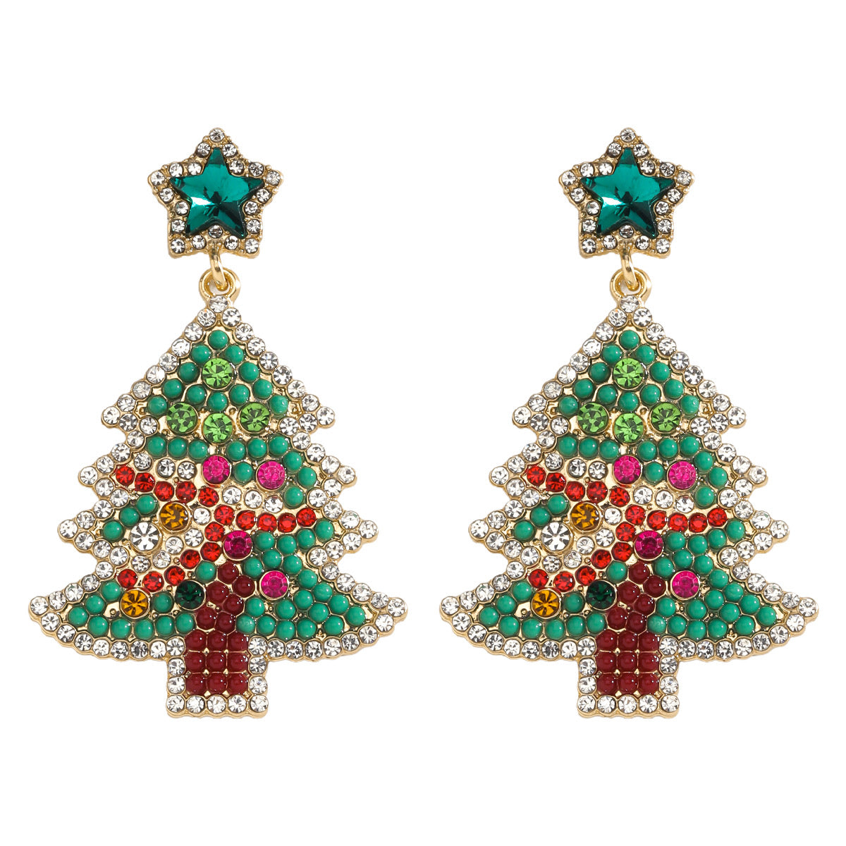 E4152 aretes árbol de Navidad brillante aleacion 6.8cm