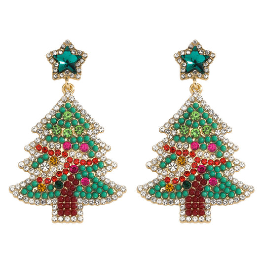 E4152 aretes árbol de Navidad brillante aleacion 6.8cm