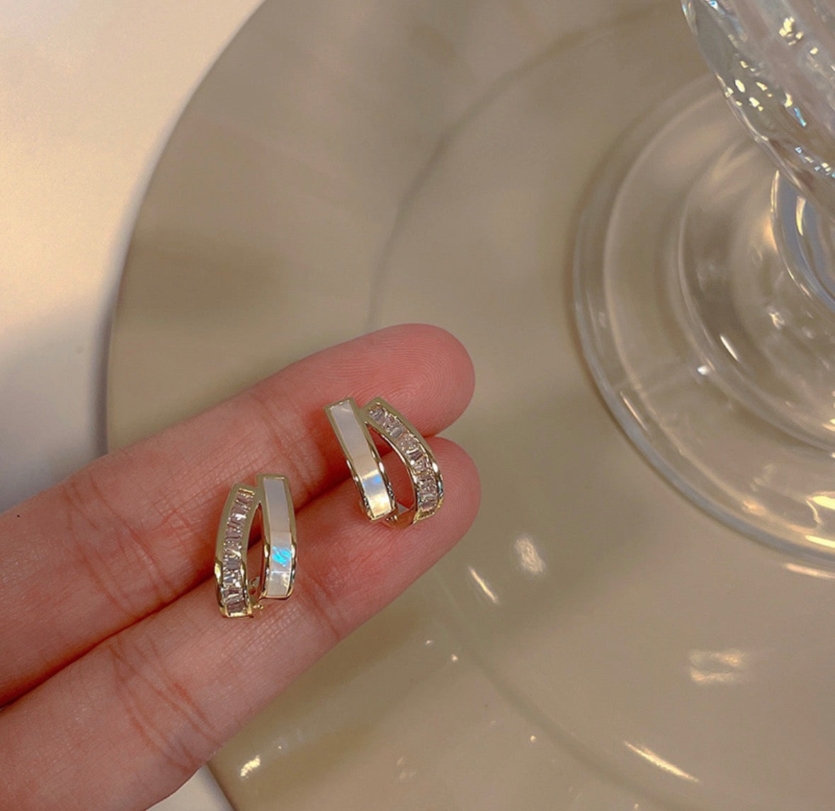 E6029 Aretes doble brillantes elegantes aleacion 2cm