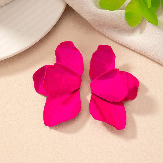 E3740 Aretes pétalo rosa aleacion esmaltado 7cm