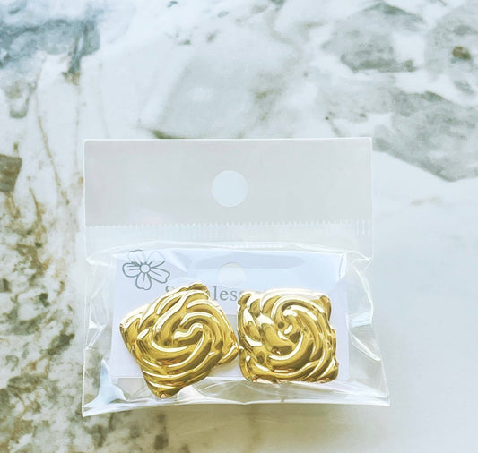 E5462 Aretes cuadro abstracto  dorado acero inoxidable 3cm