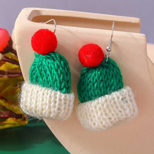 E4072V Aretes gorro de navidad tejido 6cm
