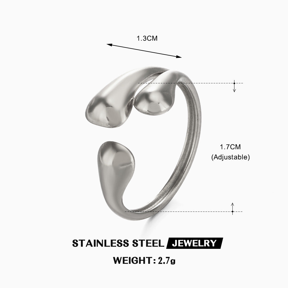 A312P Anillo gotas plateadas abierto acero inoxidable