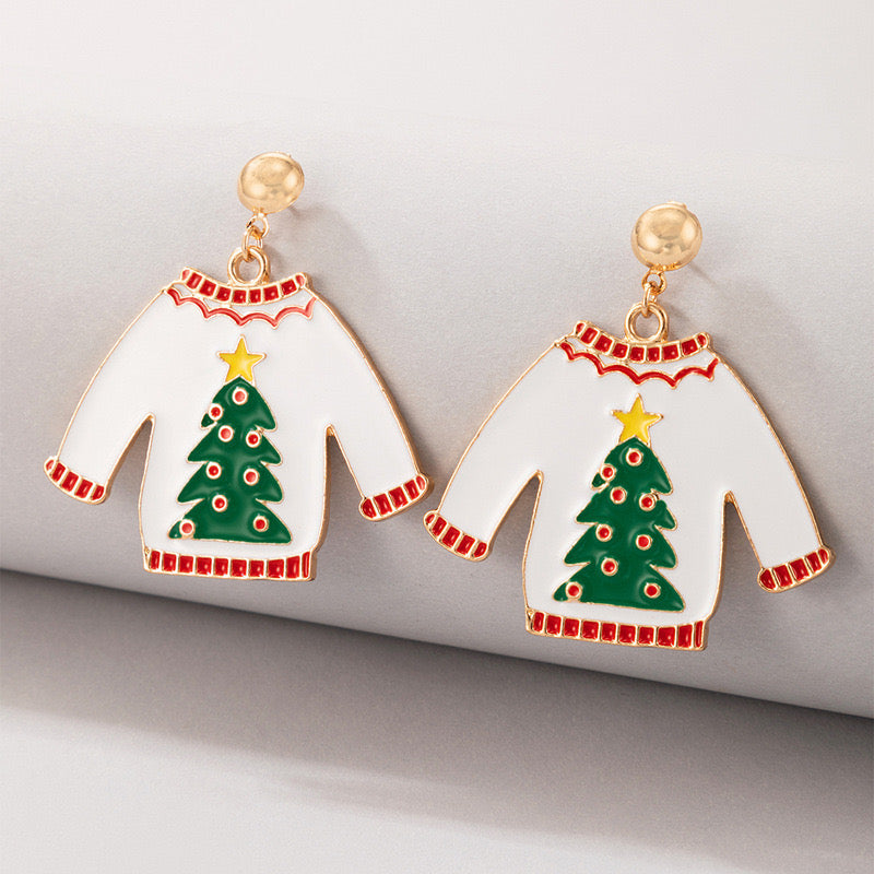 E4499 Aretes suéter blanco Navidad aleacion 3.5cm