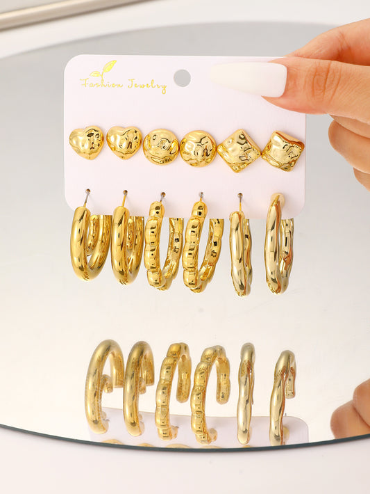 E5846 Conjunto aretes 6 pares dorados 4cm aleacion