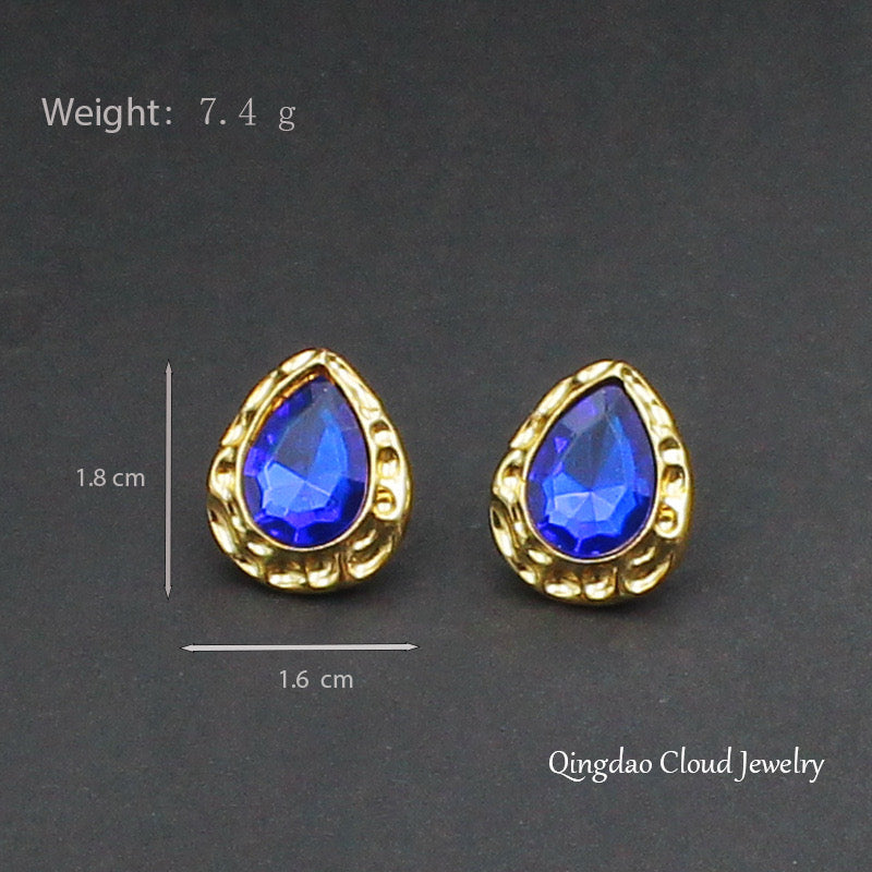 E7271 Aretes cristal azul aleacion 2cm