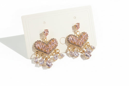 P12 aretes corazón cristales brillantes elegantes de fiesta 5cm aleacion