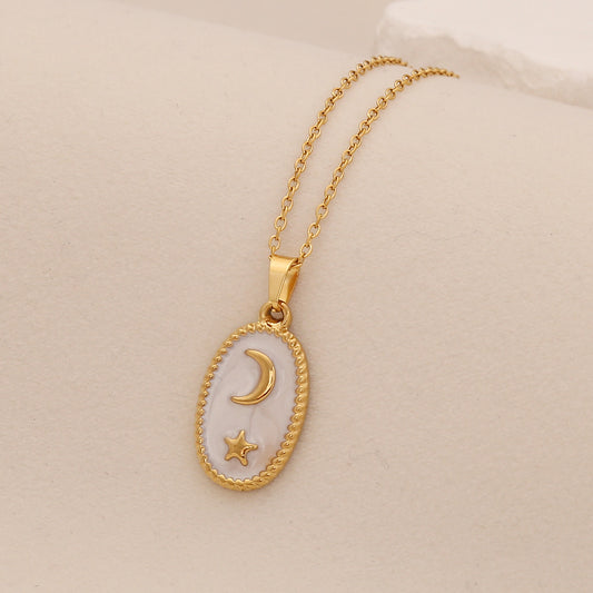 C988 Collar ovalo luna acero inoxidable 21cm,2cm dije