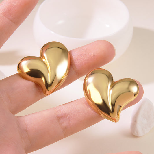 E3445 Aretes corazon dorado acero inoxidable 3cm