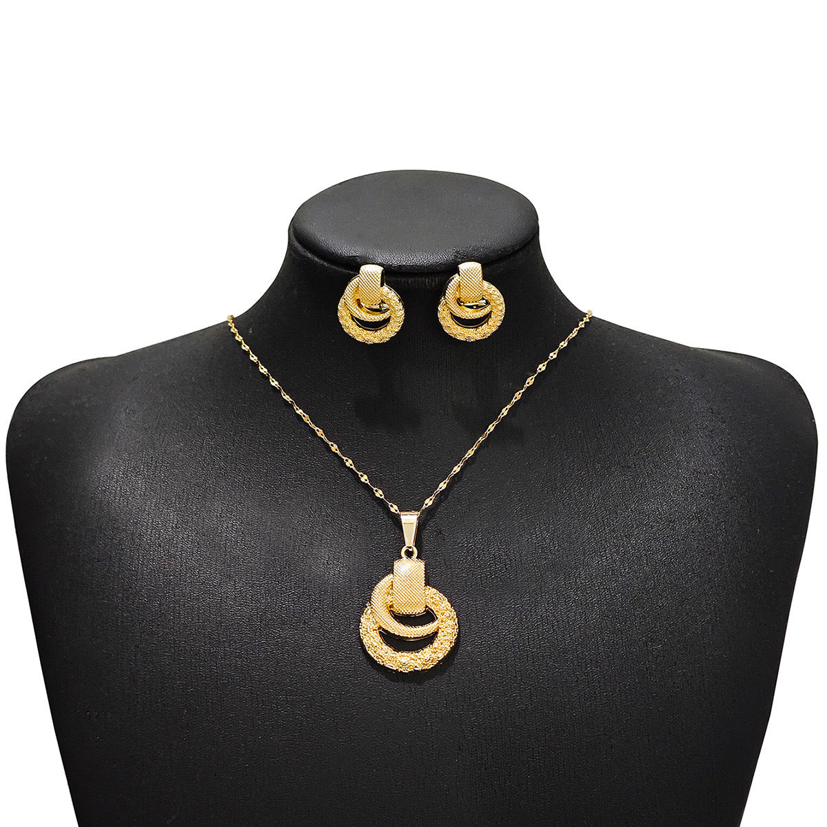 C830 conjunto de collar aretes dorado acero inoxidable 24cm largo 4.5cm dije