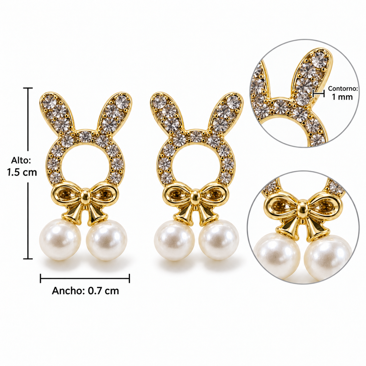 E7517 Aretes simulacion conejo con perla y diamantes imitacion aleación
