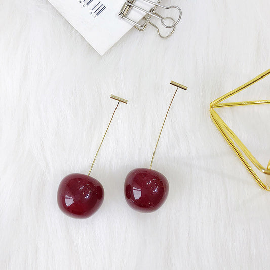 E3889 Aretes cereza vino tinto aleacion 5cm