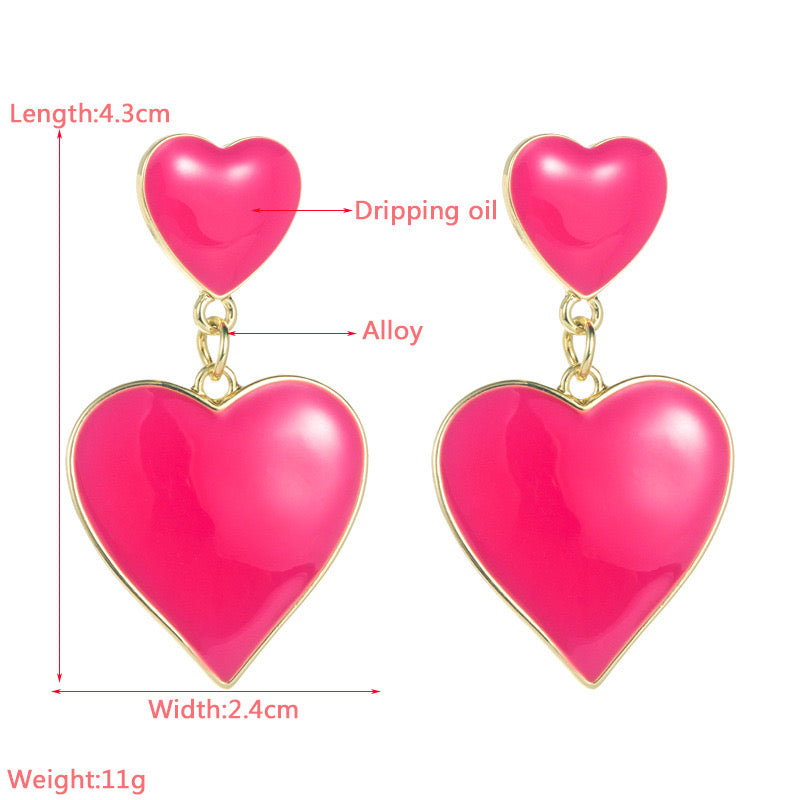 E2974 Aretes corazon aleacion barniz 4.3cm