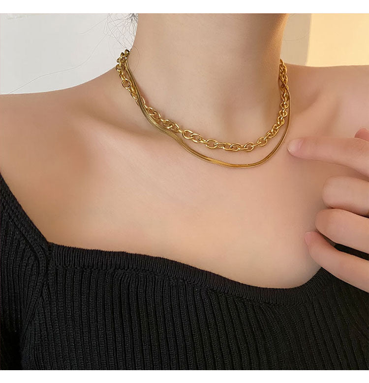 C688 Collar doble panza de serpiente cadena acero de titanio largo 24cm